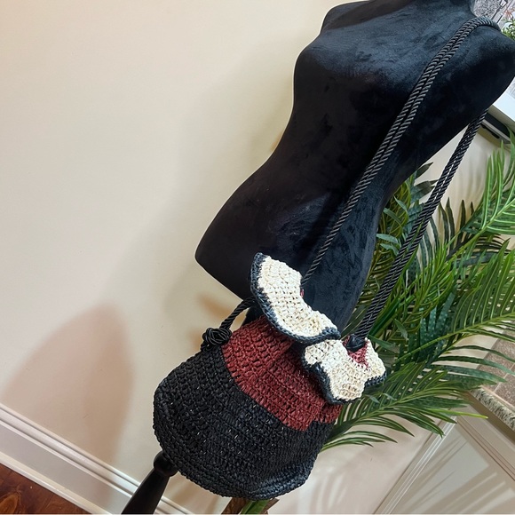 Express Woven Paper Straw Drawstring Three Toned Crossbody Bag - Picture 12 of 16